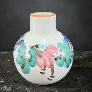 Vintage 1980s Hand Made Italian Pottery Bud Vase Vessel Round Bottom Bottle VTG